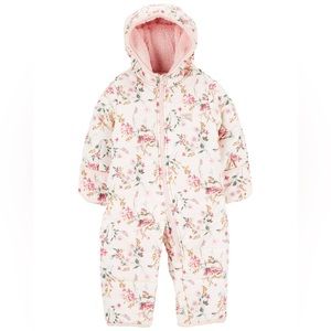 Baby Floral Print Heavyweight Hooded Snowsuit, 12M